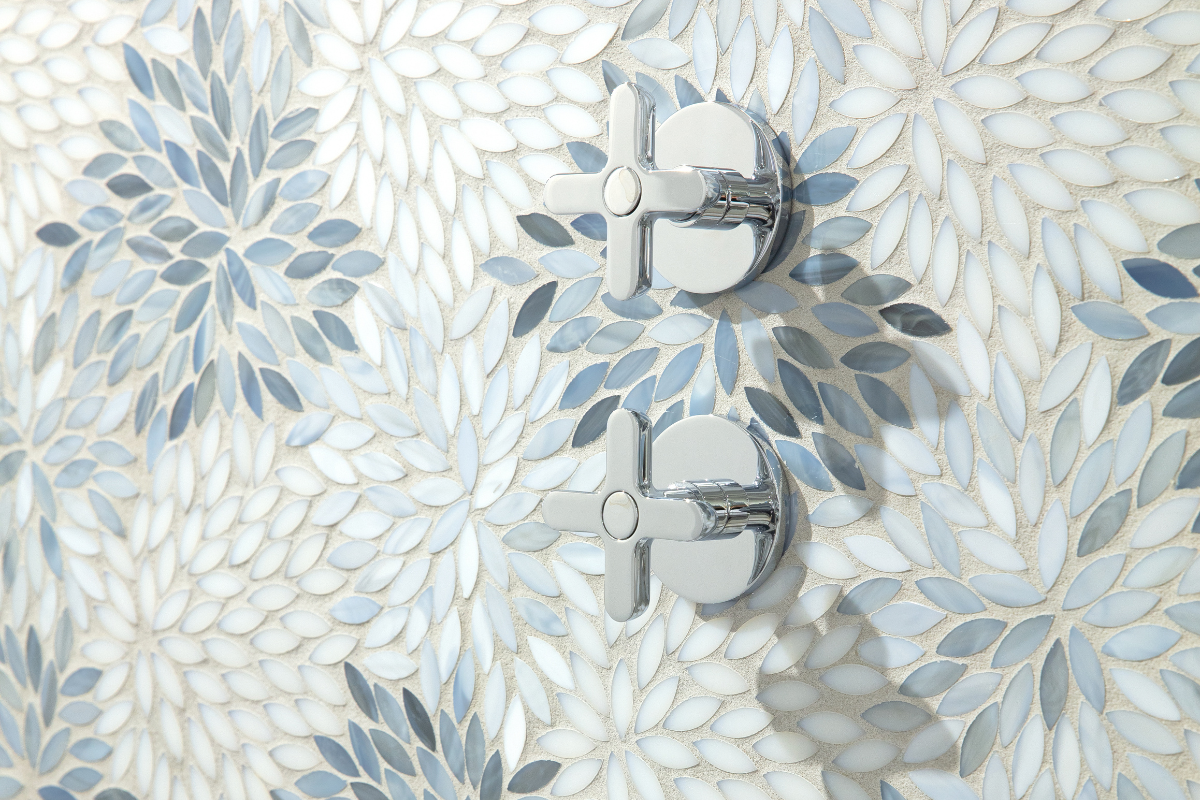 Kitchen and Bath Remodeling Blue White Flower Tile - SPLASH Showrooms